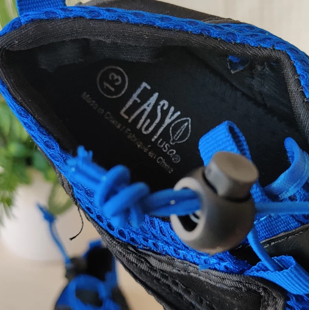 💰Easy USA Wave Water Shoes, Black/Royal Blue Size 13